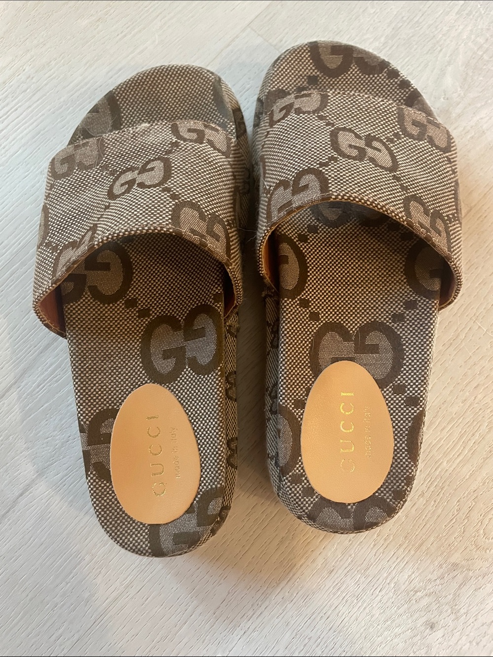 Brown and tan slide sandals. - Picture 3 of 7